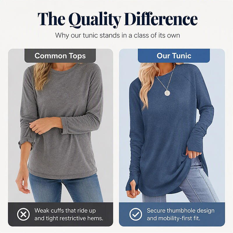✨ Easy Everyday Style | Women's Casual Crewneck Top with Thumbholes