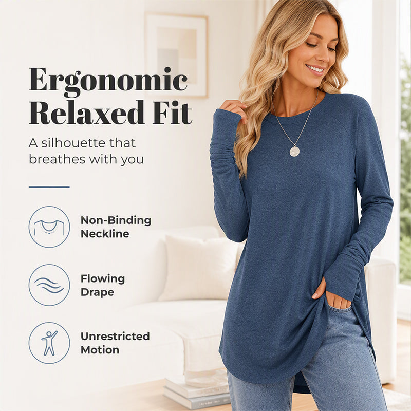 ✨ Easy Everyday Style | Women's Casual Crewneck Top with Thumbholes