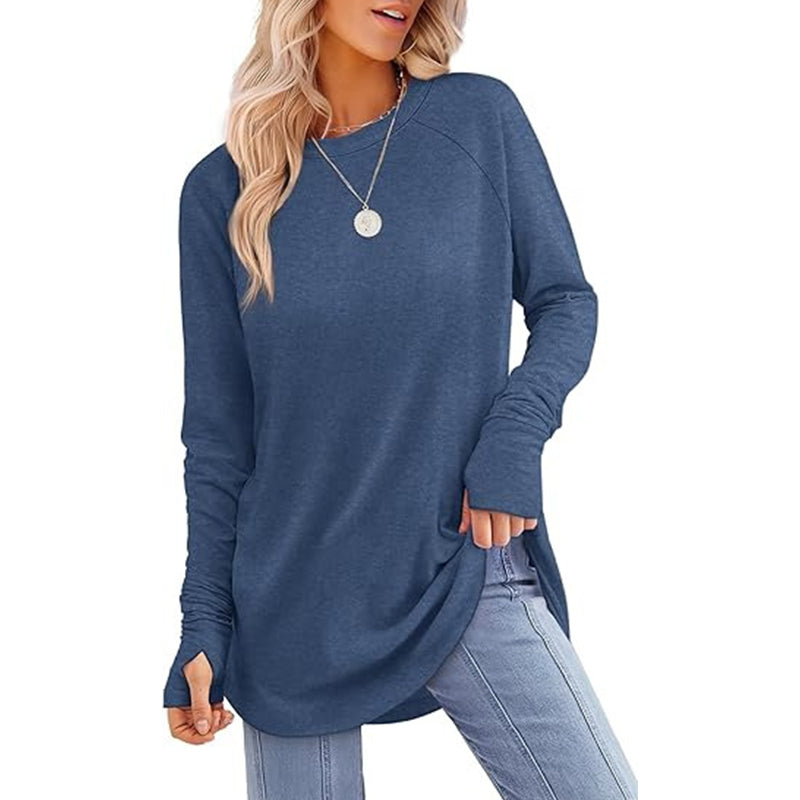 ✨ Easy Everyday Style | Women's Casual Crewneck Top with Thumbholes