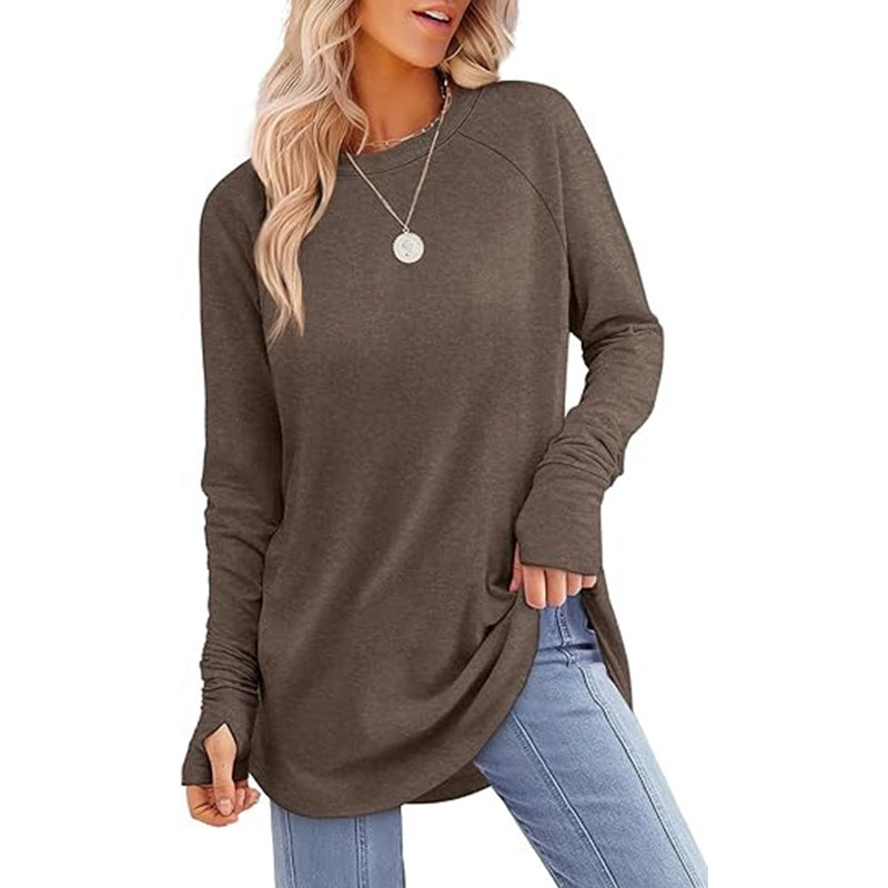 ✨ Easy Everyday Style | Women's Casual Crewneck Top with Thumbholes