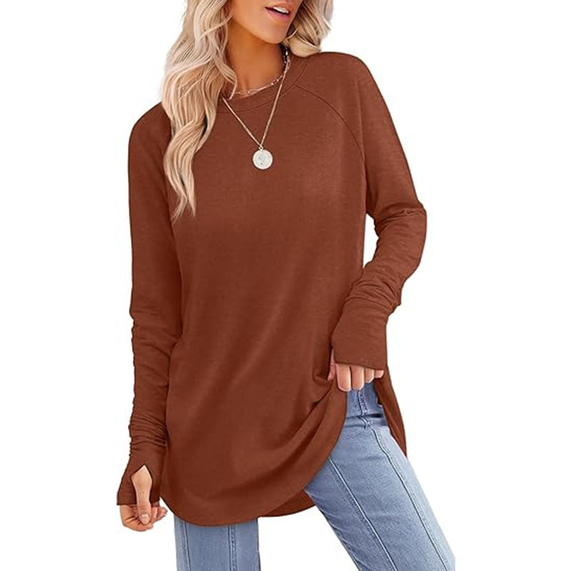 ✨ Easy Everyday Style | Women's Casual Crewneck Top with Thumbholes