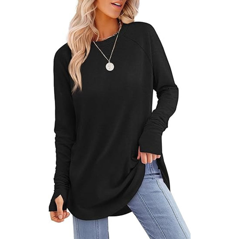✨ Easy Everyday Style | Women's Casual Crewneck Top with Thumbholes