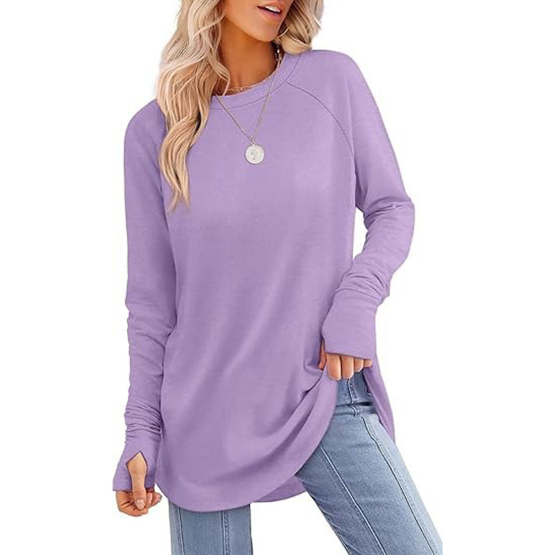 ✨ Easy Everyday Style | Women's Casual Crewneck Top with Thumbholes