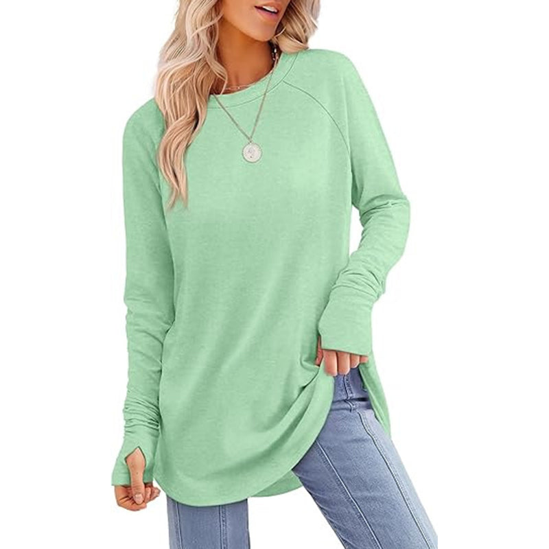 ✨ Easy Everyday Style | Women's Casual Crewneck Top with Thumbholes