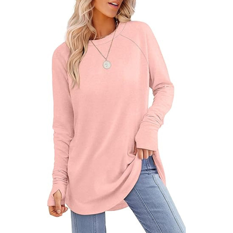 ✨ Easy Everyday Style | Women's Casual Crewneck Top with Thumbholes