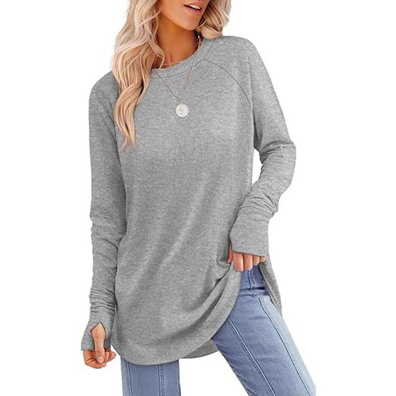 ✨ Easy Everyday Style | Women's Casual Crewneck Top with Thumbholes