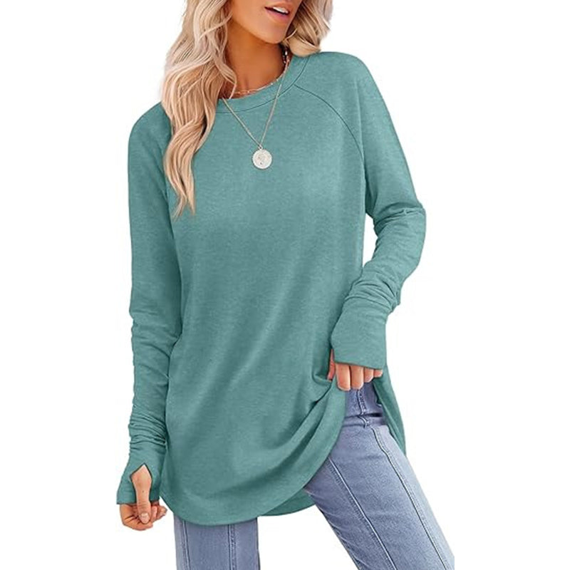 ✨ Easy Everyday Style | Women's Casual Crewneck Top with Thumbholes