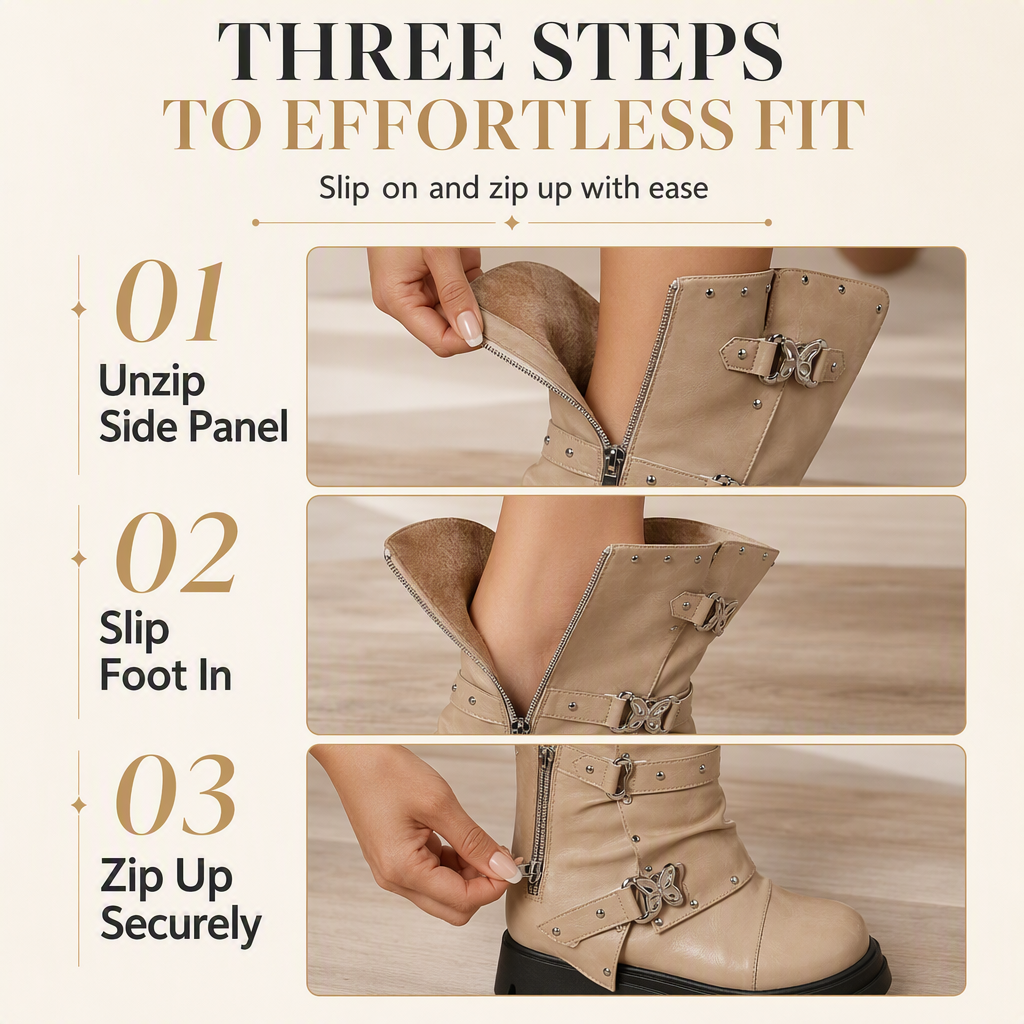 🤎Women's Platform Mid Block Heel Ankle Boots with Round Toe Stitching Fold-Over Cuff and Buckle Strap