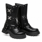 🤎Women's Platform Mid Block Heel Ankle Boots with Round Toe Stitching Fold-Over Cuff and Buckle Strap