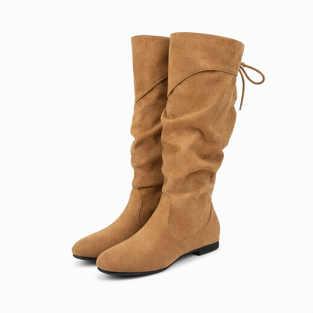 🥾 Women's Lace-Up Slouch Mid-Calf Boots – Vintage Casual Chunky Heel Ankle Boots