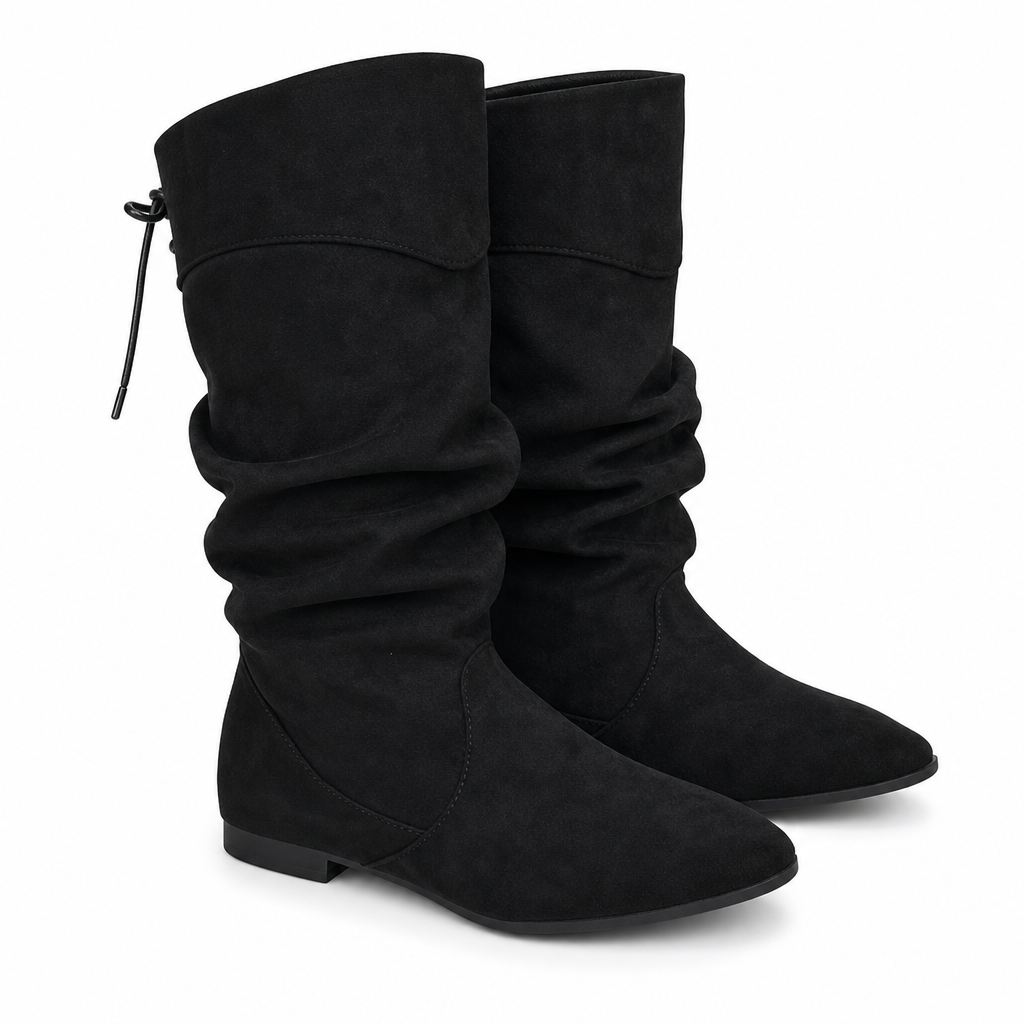🥾 Women's Lace-Up Slouch Mid-Calf Boots – Vintage Casual Chunky Heel Ankle Boots