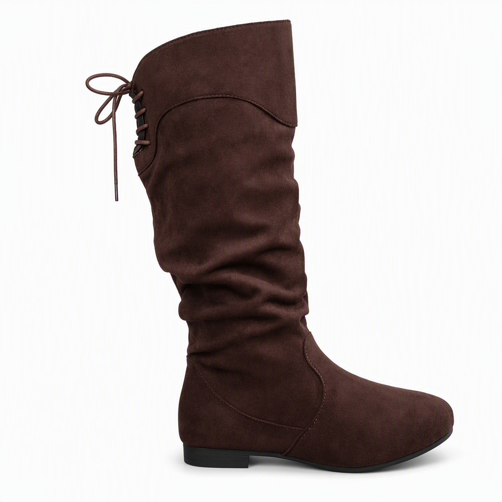 🥾 Women's Lace-Up Slouch Mid-Calf Boots – Vintage Casual Chunky Heel Ankle Boots