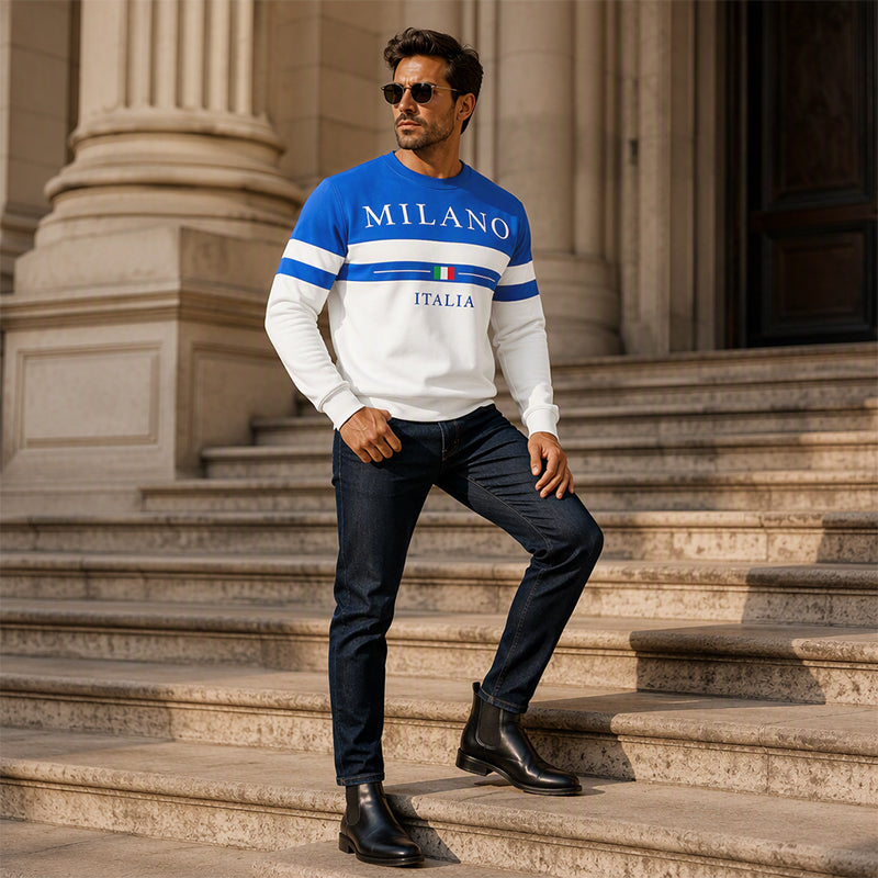 ✨Milano Italia Style, Bold Contrast | Men's Striped Graphic Sweatshirt
