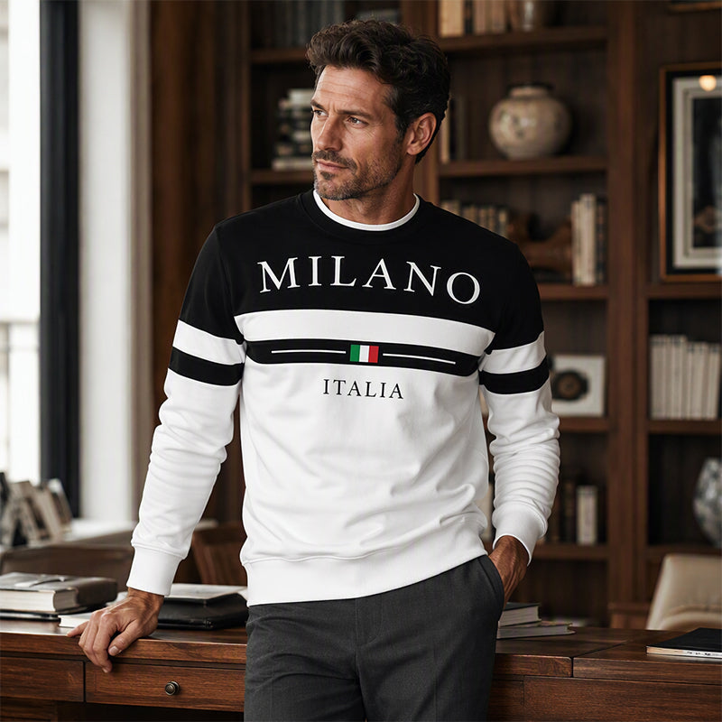 ✨Milano Italia Style, Bold Contrast | Men's Striped Graphic Sweatshirt