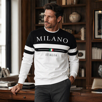 ✨Milano Italia Style, Bold Contrast | Men's Striped Graphic Sweatshirt