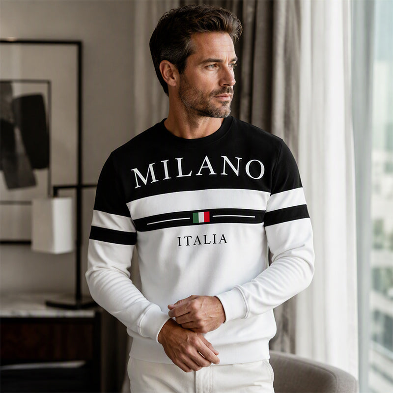 ✨Milano Italia Style, Bold Contrast | Men's Striped Graphic Sweatshirt