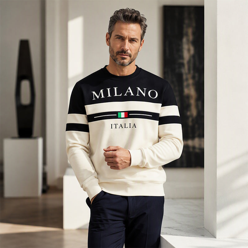 ✨Milano Italia Style, Bold Contrast | Men's Striped Graphic Sweatshirt