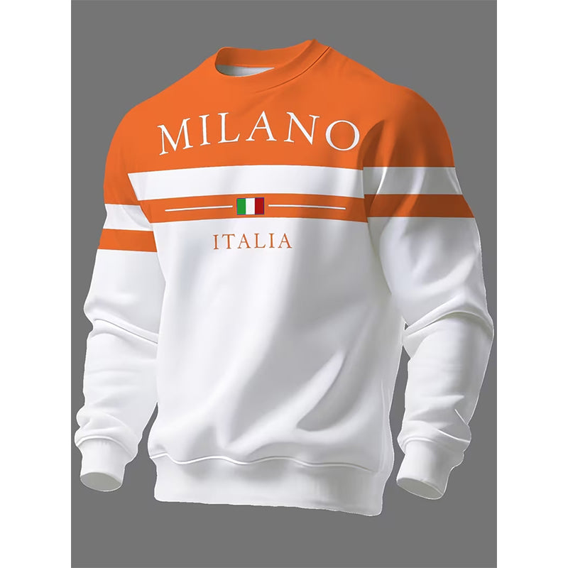 ✨Milano Italia Style, Bold Contrast | Men's Striped Graphic Sweatshirt
