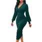 💃 Designed to Flatter | Women's V-Neck Ruched Lantern-Sleeve Bodycon Dress