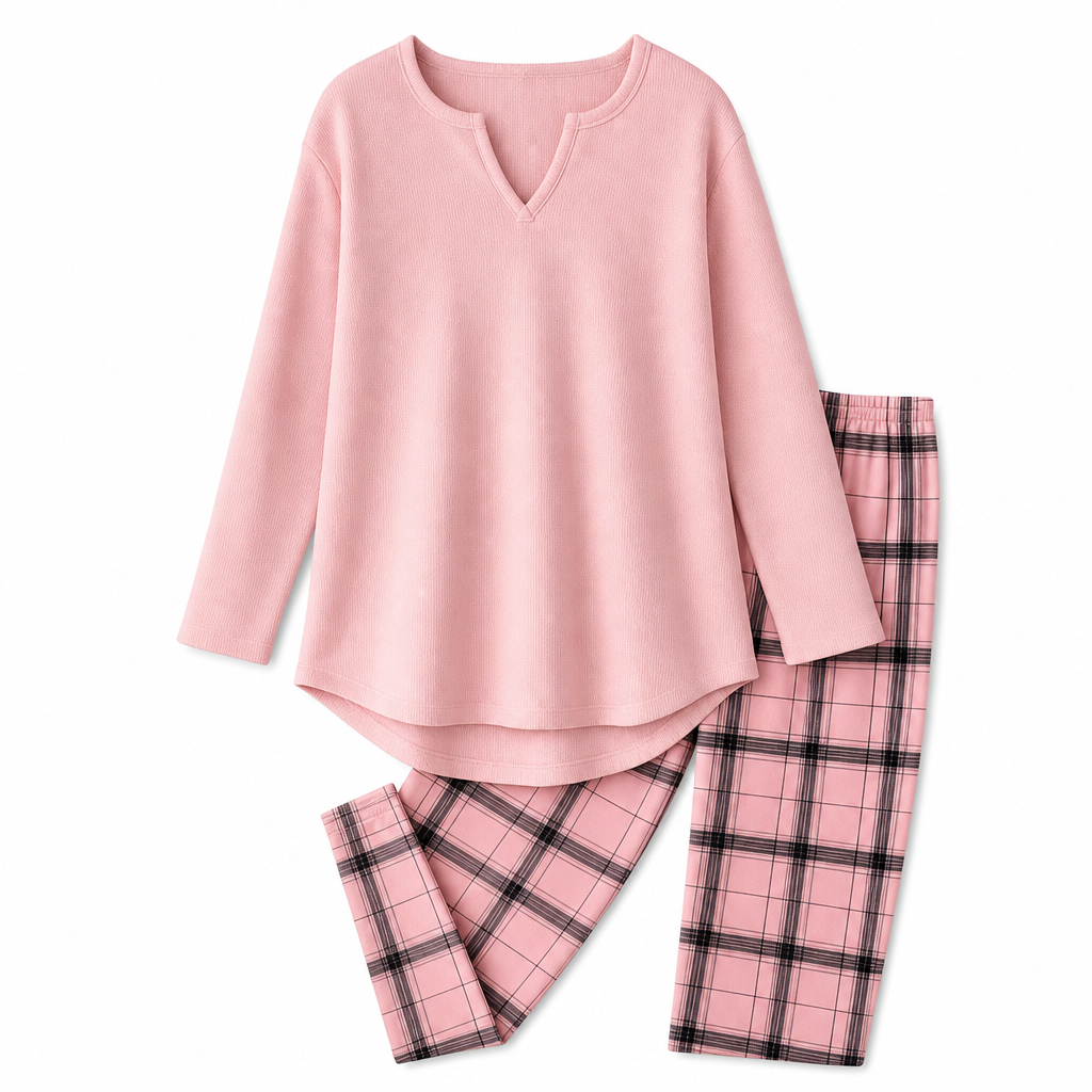 🔥 2 Pieces, Zero Matching Stress🎀☁ Women's Knit Top & Plaid Leggings Set