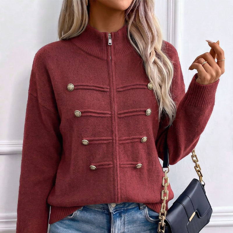 🔥 50% OFF ✨ Women’s Zip-Up Knit Cardigan – Stand Collar & Relaxed Fit