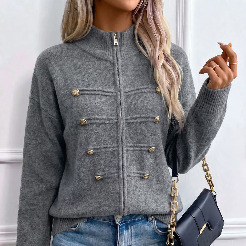 🔥 50% OFF ✨ Women’s Zip-Up Knit Cardigan – Stand Collar & Relaxed Fit