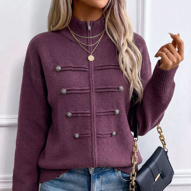 🔥 50% OFF ✨ Women’s Zip-Up Knit Cardigan – Stand Collar & Relaxed Fit