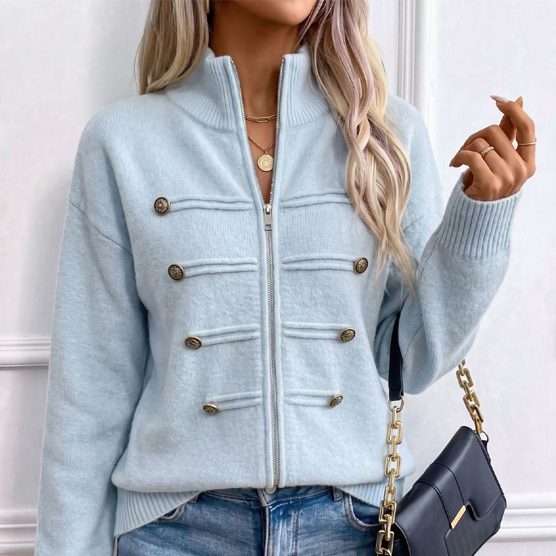 🔥 50% OFF ✨ Women’s Zip-Up Knit Cardigan – Stand Collar & Relaxed Fit