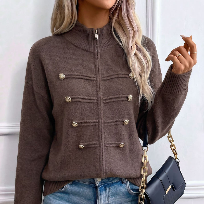 🔥 50% OFF ✨ Women’s Zip-Up Knit Cardigan – Stand Collar & Relaxed Fit