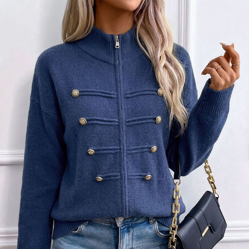 🔥 50% OFF ✨ Women’s Zip-Up Knit Cardigan – Stand Collar & Relaxed Fit