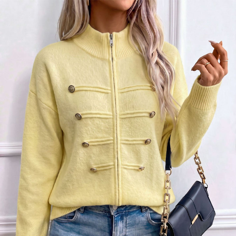 🔥 50% OFF ✨ Women’s Zip-Up Knit Cardigan – Stand Collar & Relaxed Fit