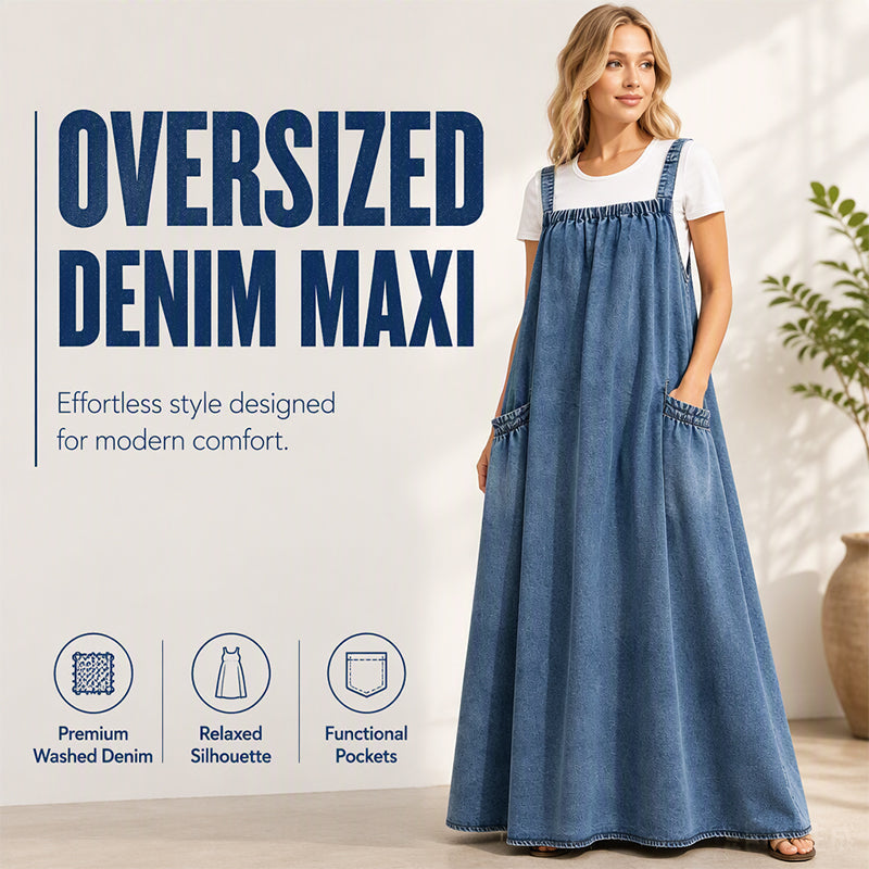 👗 Relaxed Denim, Freedom to Move | Women's Oversized Suspender Maxi Dress