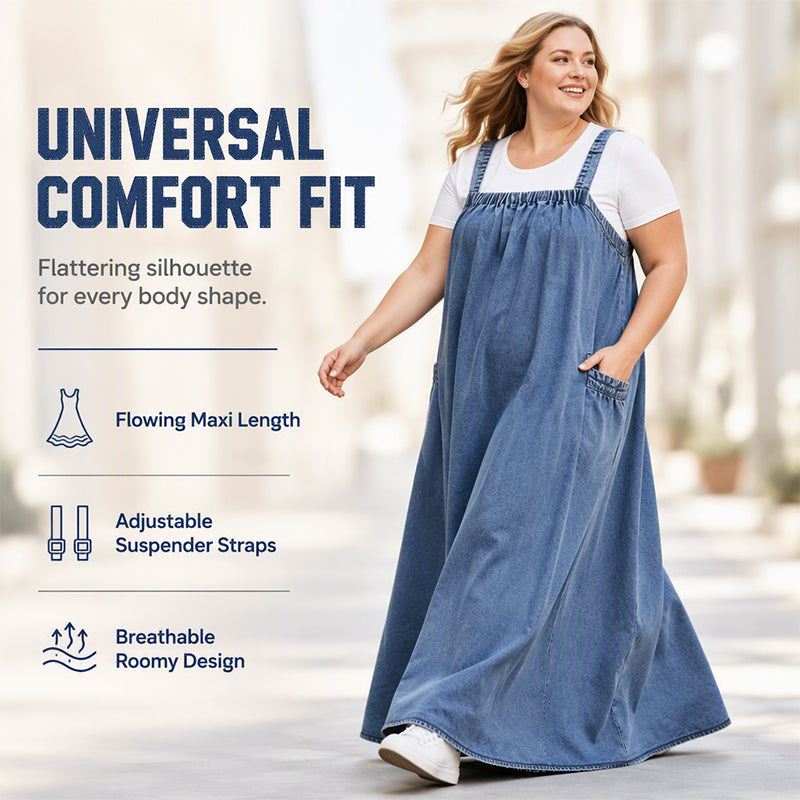 👗 Relaxed Denim, Freedom to Move | Women's Oversized Suspender Maxi Dress