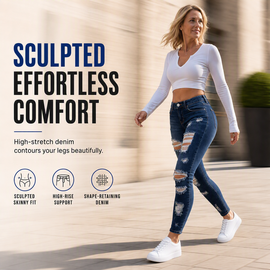 🖤Black Friday Sale:50% OFF🖤✨Women's High Waisted Ripped Skinny Jeans Distressed Stretch Denim Pants
