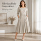 🍂Women's Crew Neck Ribbed Knit A-Line Midi Dress with 3/4 Sleeves and Pockets