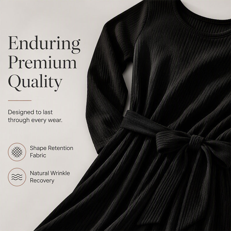 🍂Women's Crew Neck Ribbed Knit A-Line Midi Dress with 3/4 Sleeves and Pockets