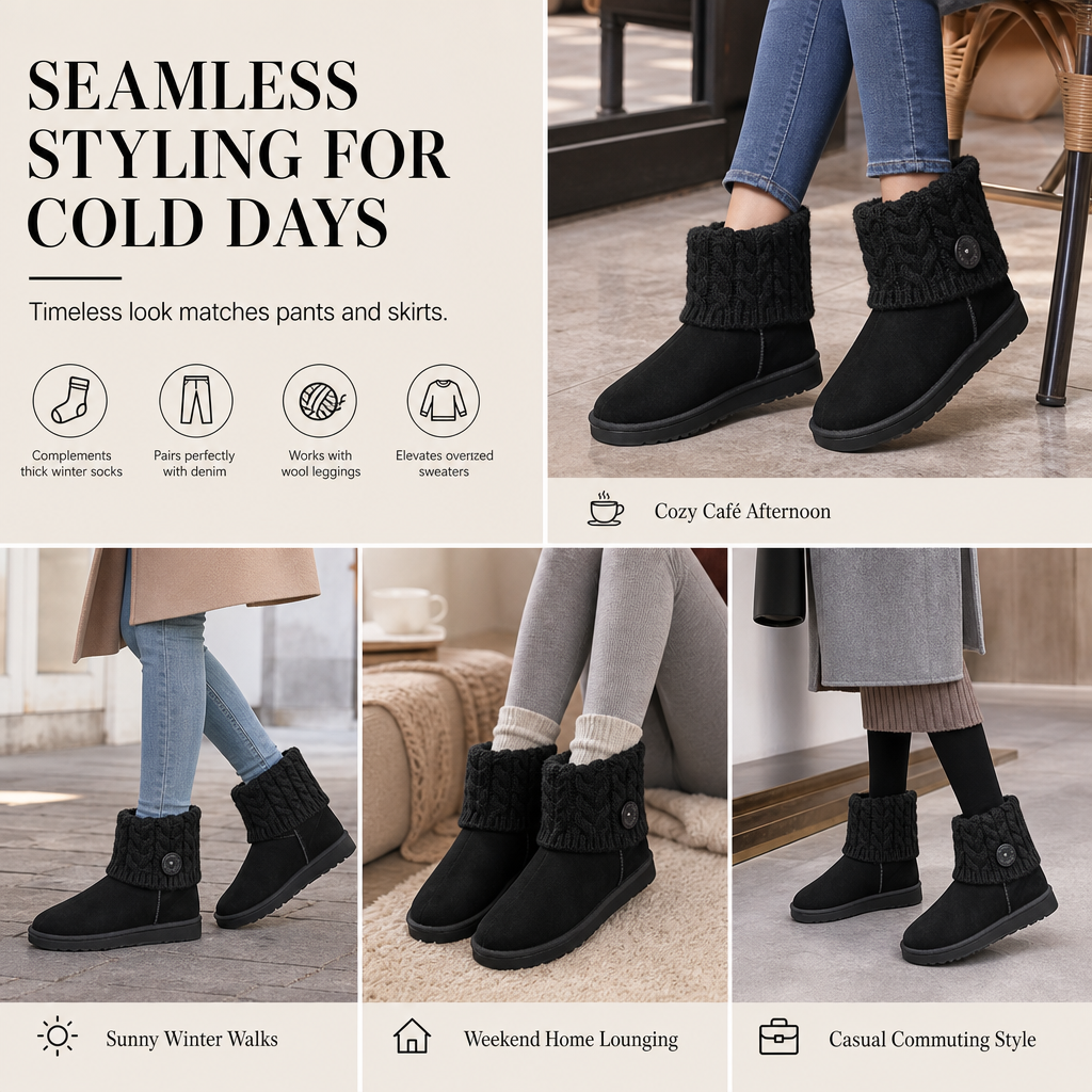 🥾 Warm Steps, Steady Grip | Women's Suede Faux-Fur Mid-Calf Boots