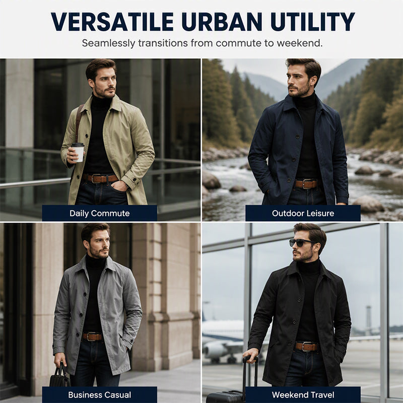 🌧️ More Coverage, Sharper Style | Men's Waterproof Mid-Length Trench Coat⚡Free shipping