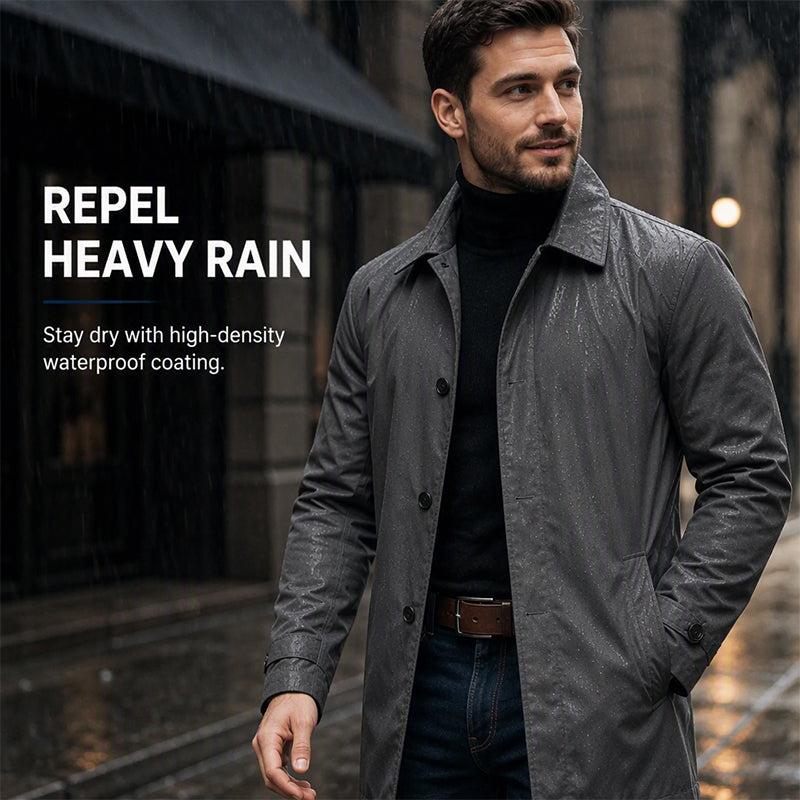 🌧️ More Coverage, Sharper Style | Men's Waterproof Mid-Length Trench Coat⚡Free shipping