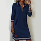 ✨ Striped Detail, Easy Quarter-Zip Style | Women's Collared Pocket Dress