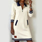 ✨ Striped Detail, Easy Quarter-Zip Style | Women's Collared Pocket Dress