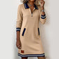 ✨ Striped Detail, Easy Quarter-Zip Style | Women's Collared Pocket Dress