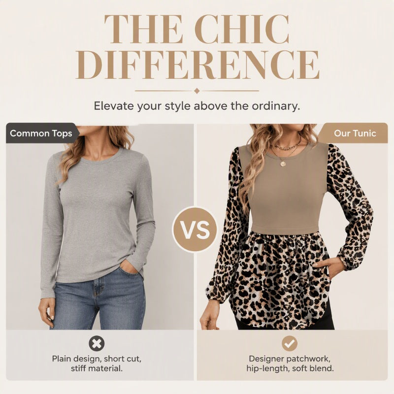 🐆 Make Every Outfit Stand Out with a Touch of Leopard! 💕 Women's Chic Leopard Print Patchwork Tunic Top
