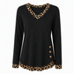 🐆 Leopard Details Make the Look | Women's V-Neck Contrast-Trim Knit Top