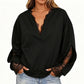 ✨ Feminine Detail | Women’s V-Neck Lace Insert Top with Slit Sleeves