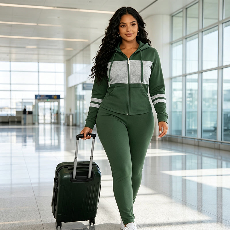 ✨ Color-Block Detail, Flattering Slim Fit | Women's Hooded 2-Piece Set