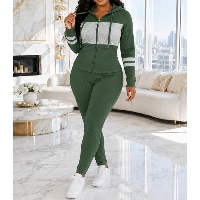 ✨ Color-Block Detail, Flattering Slim Fit | Women's Hooded 2-Piece Set