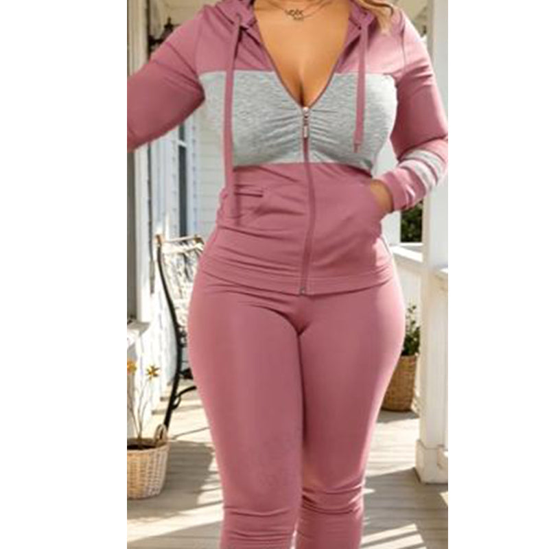 ✨ Color-Block Detail, Flattering Slim Fit | Women's Hooded 2-Piece Set
