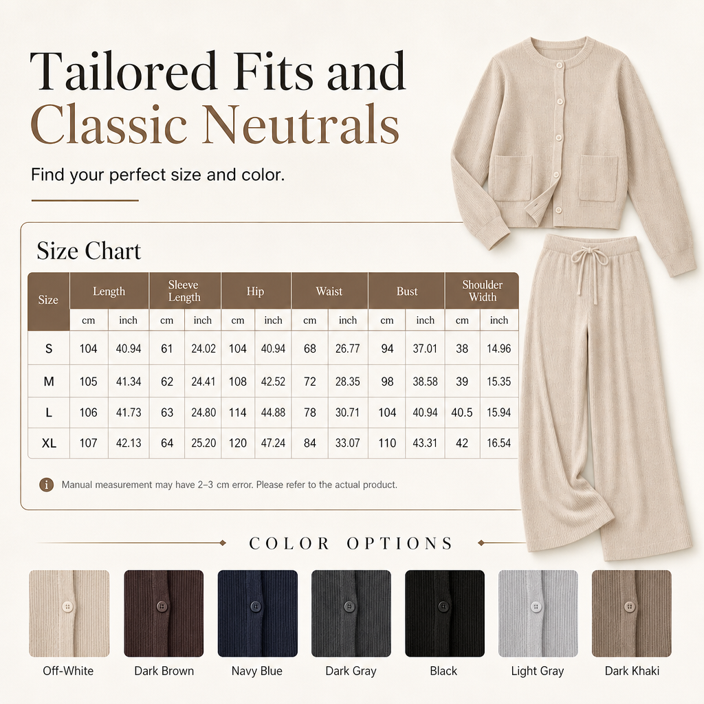 Women's Casual 2 Piece Knitted Cardigan Sweater and Wide Leg Pants Set
