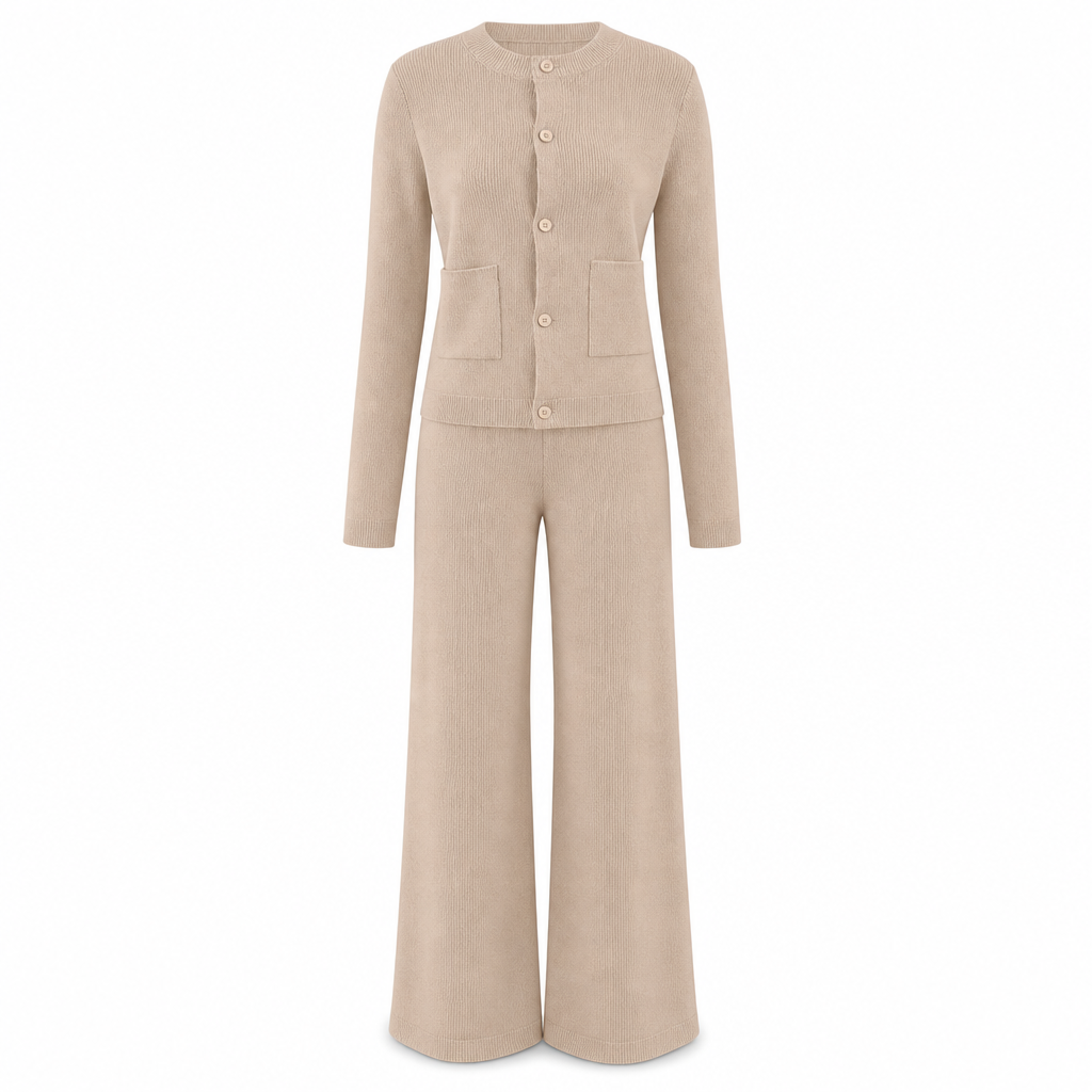 Women's Casual 2 Piece Knitted Cardigan Sweater and Wide Leg Pants Set